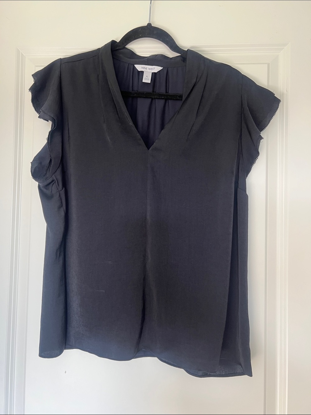 Nine West Black V-Neck Flutter Sleeve Blouse